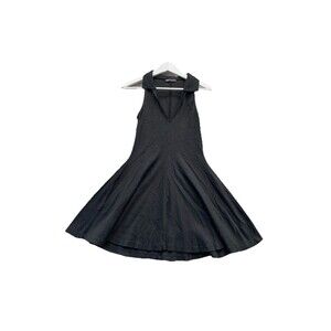 ZARA BLACK SLEEVESS COLLARED DEEP V RIBBED MINI DRESS SZ M TENNIS GOLF preppy
